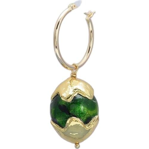 GuaiGuai Jewelry Natural Green Moss Glass Ball Gold Plated Big Circle Dangle Hook Earrings Handmade For Women