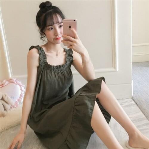 ZC1982 2019 Summer new women fashion sweet pure color round collar thin paragraph cotton dress cheap wholesale