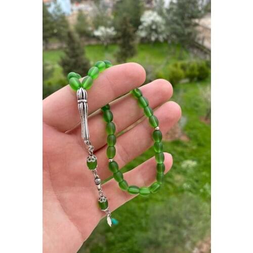 Green Color Wrist Boy Mascot Glass Rosary Flexible Drawstring Ornament Prayer Beads Metal Tassels
