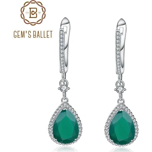 Gems Ballet Solid 925 Sterling Silver Fine Jewelry 4.42ct Natural Green Agate Onxy Drop Earrings For Women