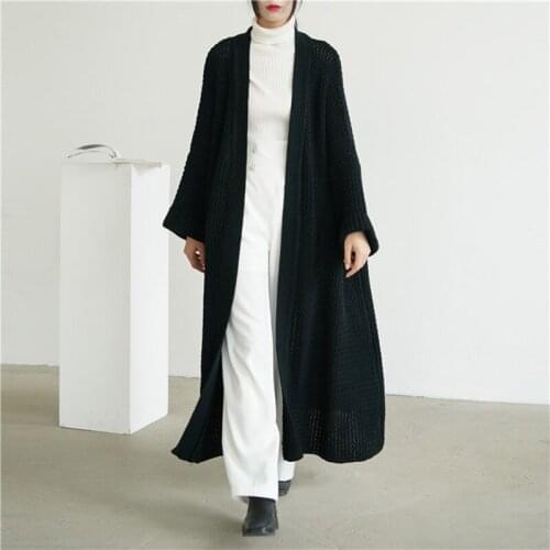 [ZAYAU]Long Large Sweater Coat Women Over the Knee in Autumn and Winter Lazy Loose Oversize Cardigan Solid Color Blue Rice White