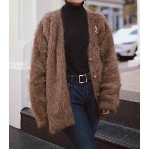 Women Sweater 2020 Winter New Knitted Cardigan Womens Single-breasted V-neck Sweater