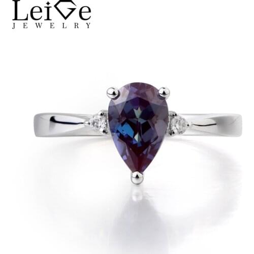 Leige Jewelry Alexandrite Ring Promise Ring June Birthstone Pear Cut Color Changing Gemstone 925 Sterling Silver Romantic Gifts