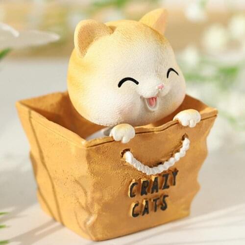 2021 Cartoon Cat Shaking Head Design Car Figurine Craft Model Ornament Living Room Desktop Decoration New Year Gift Home Decor