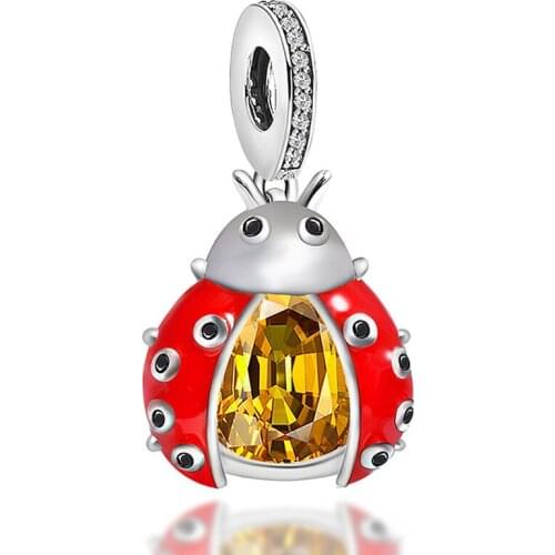 925 Sterling Silver Ladybug Enamel Beads Pendant Fit Charms Silver 925 Original 2020 Necklace&Bracelet Beads For Jewelry Making