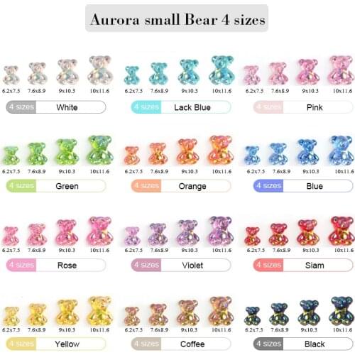 30PCS/100PCS Mixed 4 Sizes Resin Aurora With A Bow Tie Bear Nail Art Rhinestones DIY Ornaments Manicure Design Accessorie