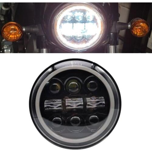 5.75'' LED Moto Steet 750 Motorcycle Headlight 5 3/4" Motor Lamp High Low Beam Headlights DRL Angel eye Iron 883 Black Headlamp
