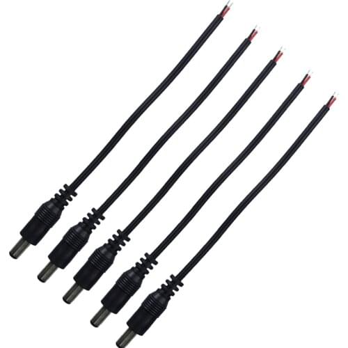 5pcs/lot 12v DC Power pigtail male 5.5* 2.1mm cable plug wire for CCTV IP camera Free Shipping