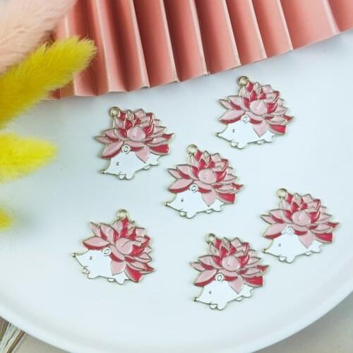 ApeUr 10pcs Cartoon Lotus Hedgehog Design Enamel Charms For Jewelry Making Gold Color Metal Animals Earrings Bracelet Pendants