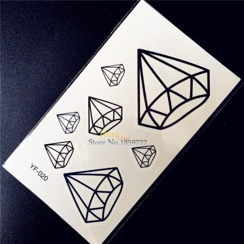 Black Crystal Temporary Tattoo Diamonds GEM Waterproof Fake Tattoo Stickers 10.5x6CM Child Tattoo Decals Women Makeup Tips
