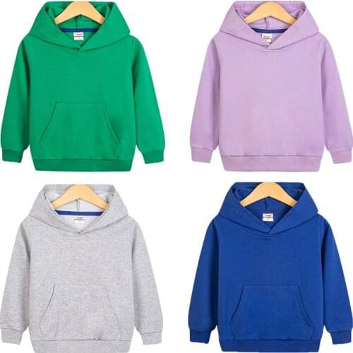 Children Clothes Autumn New Baby Boys Girls Solid with Hooded Pockets Sweatshirts Pure Cotton Outwear Warm Pullover Tops
