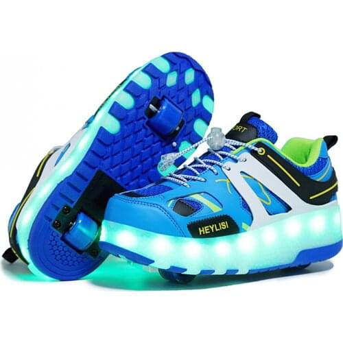 Children One Two Wheels Luminous Glowing Sneakers Gold Led Light Roller Skate Kids Led Shoes Boys Girls USB Charging