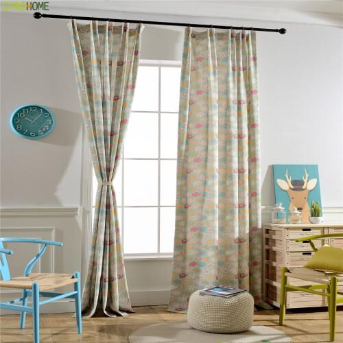 Children Elephant Blackout Curtains For Kids Bedroom Blinds Window Cartoon Cotton Linen Drapes