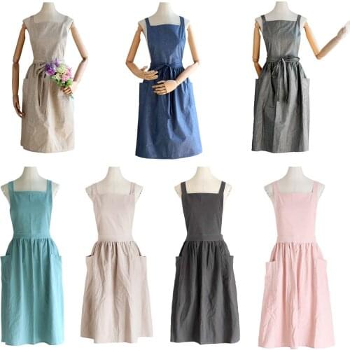 Women Cotton Linen Apron Housework Baking Florist Dress Garden Kichen pinofore flower dress salewomen Florist for women
