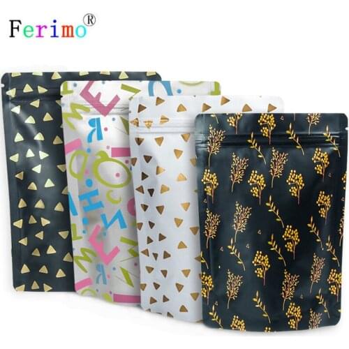 Ferimo 100pcs 4 Colors Zip lock packaging bag aluminum foil stand up or flat storage bag gift candy wedding party favor pouch