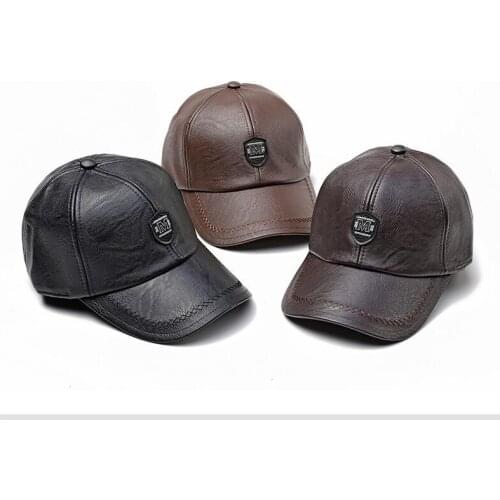 Brand JAMONT Adjustable Autumn and winter PU Peaked cap Mens ear protection Baseball cap winter outdoor hat