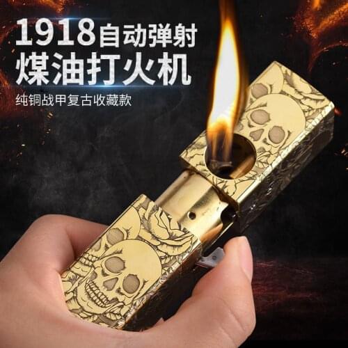 Automatic bounce kerosene lighter ejection kerosene lighter pure copper manual windproof lighter