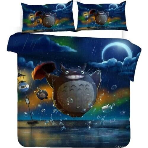 2/3pcs Kawaii Totoro Bedding Set Cute Cartoon My Neighbor Totoro 3D Printed Duvet Cover Set Comforter Cover Set for Home Bedroom