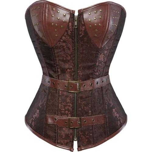 Corsets and Bustiers Women Steampunk Pirate Faux Leather Plus Size Overbust Embroidery Corselete Sexy Fiesta Party Clubwear