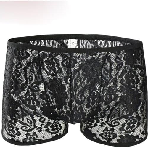 Lace Style Mens Transparent Lingerie black white Boxer breathable underwear