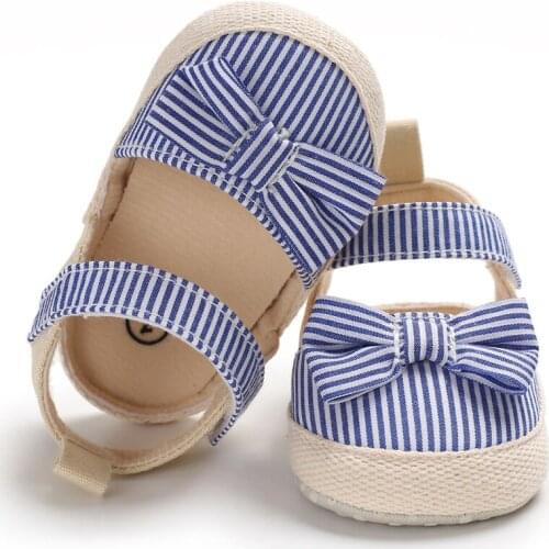 Infant Baby Girl Summer Shoes Striped Bow Hook Kids Shoes Newborn Baby Toddler Infant Girl Summer Anti-slip Flat Shoes 0-18M