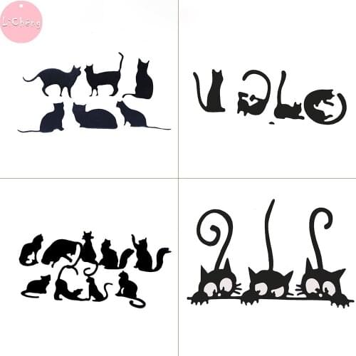 Cute Cats Metal Cutting Dies Scrapbooking Photo Album Cards Making Embossing Folder Mold Craft Stencil Stamps and Slimline Dies