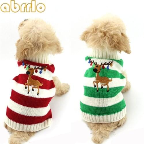 Cute Striped Elk Dog Sweaters Pet Cat Clothes for Small Dogs Christmas Chihuahua Dachshund Clothes Knitted Jumper Warm Pet Vest