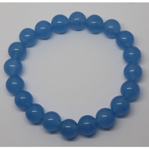 Mini. Order is $7! 6-12mm Skyblue Jades Bracelet Round Jewelry Making Beads 7.5"