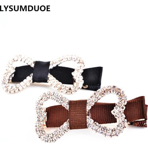 Fashion Women Hairpin Bow Hair Accessories Crystal Rhinestone Tiara Bling Hair Clips Gold Wedding Hairgrip Girl Barrette Hairpin