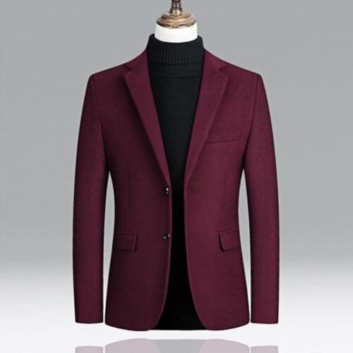 2021 New Autumn Men Blazer Two Buttons Lapel Men Blazer Winter Long Sleeve Formal Jacket Woolen Suit Coat Wedding Workwear