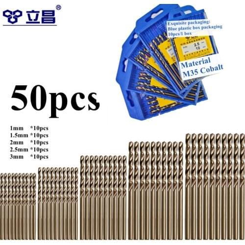 LICHANG 50pcs Mini Twist Drill Bit Set Metal Tools Battery Drill Cobalt Wood HSS High Speed Steel Quality Power 1/1.5/2/2.5/3mm