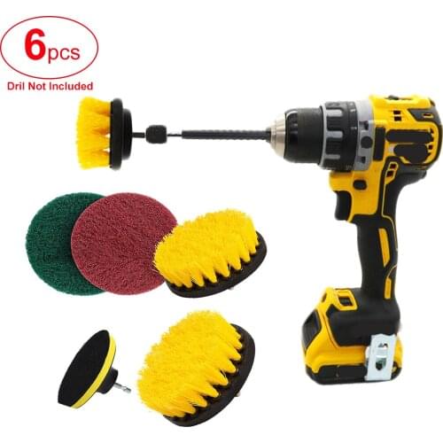6Pcs Drill Brush Attachment Set Power Scrubber Brush Bathroom Cleaning Kit with Extender Multipurpose Clean for Kitchen Grout