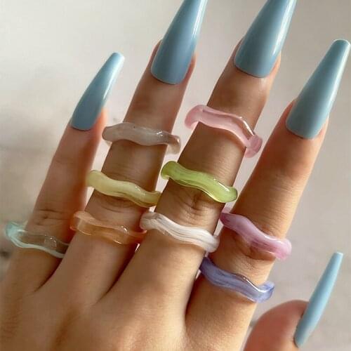 9 Pcs/Set Women Rings Set Multicolor Simple Irregular Resin Finger Knuckle Rings Ladies Exquisite Birthday Party Jewelry Gifts