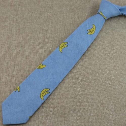 Sky blue linen tie pattern design peculiar yellow bananas Mens fashion personality 7 cm wide tie