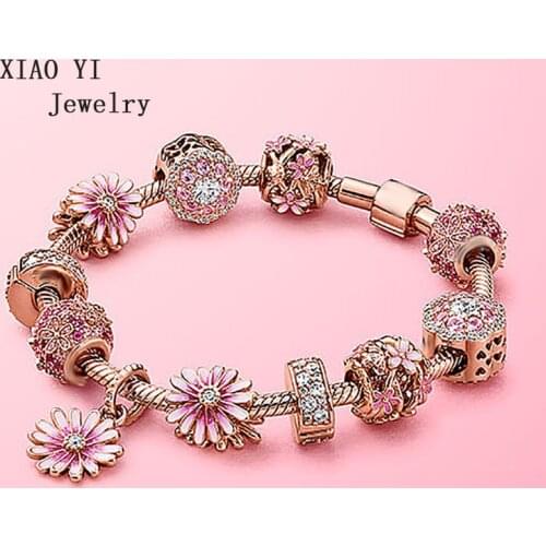 XIAOYI 2020 new s925 11 rose Spring girl pink flower world hollowed-out petals high quality fashion diy bracelet jewelry female