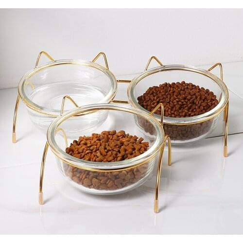 New Glass Dog Cat Bowl Puppy Food Bowl with Iron Frame Water Feeder Bowl Food Bowl Pet Supplies Drop Shipping