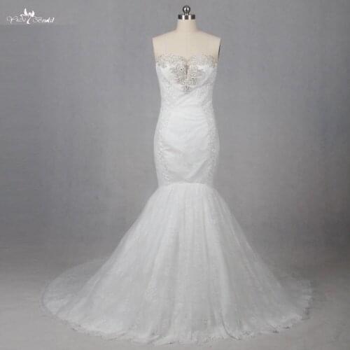 LZ100 Dress Charming Applique Bridal Gowns Mermaid Lace Wedding Dresses Sweetheart Trumpet Beading Vintage Wedding Dress Girl