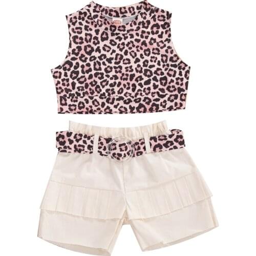 2-8Y Fashion Baby Girls Outfits Casual Leopard Vest + Shorts + Belt Suit /Wild Long Sleeve Zippered Coat Set Outfits