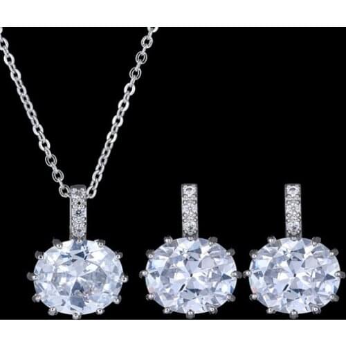 AAA zircon inlay oval zircon earrings necklace clavicle chain set (earrings + necklace)