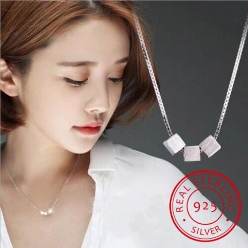 925 Sterling Silver Necklace Three Scrub Square Cube Box Choker Necklace For Women collier femme Valentines Day Gift S-N47