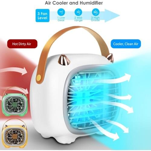Portable Air Conditioner Fan Desk Cooling Evaporative Humidifier Mini with LED Conditioning for Home 5V with Water Tank Air