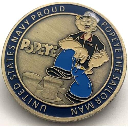 Drop Shipping Bronze Plated Antique Medal US Popeye Animated Characters Souvenir Challenge Metal Coins Collectible Gifts