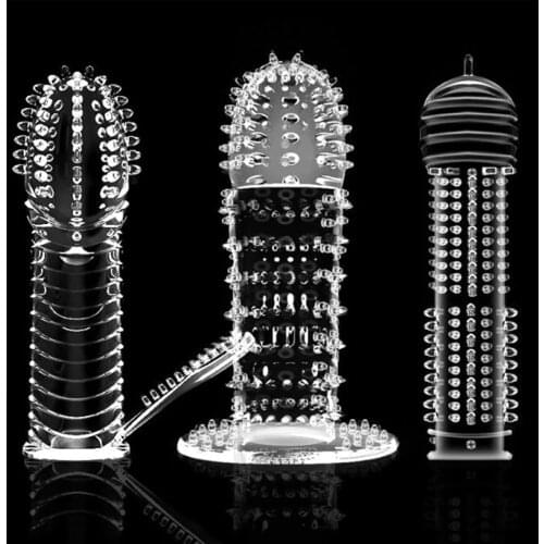 Silicon Reusable Condom Penis Extender Sleeve For Men Dildo Sheath Crystal Condoms Delay Ejaculation Sex Toys Intimate Goods