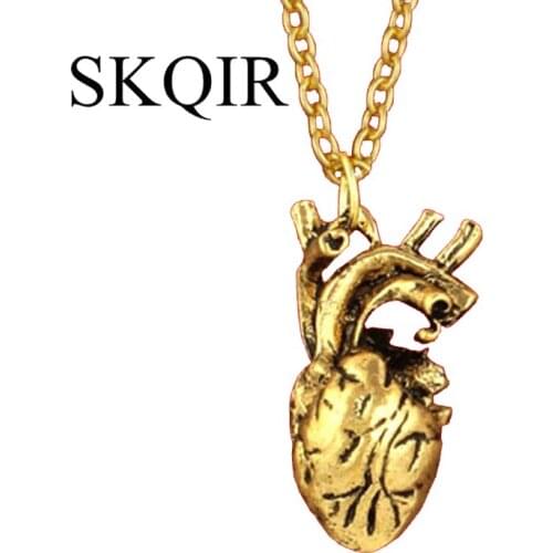 SKQIR Vintage Anatomical Heart Antique Pendant Necklaces for Women Men Jewelry Beat Heart Charm Necklaces