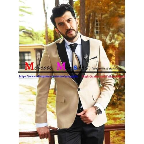 Men Suits Business Slim Fit 3 Piece Groomsman Prom Tuxedos Groom Peaked Lapel Business Custom Made for Wedding Suits 2021