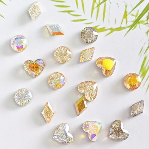 10pc Cameo C-Curve Rhinestones AB 6-10mm Jewelry Mirror Multifacted HEART/ROUND/Rhombus Enchased Nail 3D Curve-Gem Crystal #JZ27