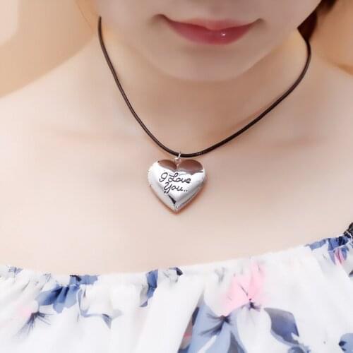 Heart Shaped Letters Love Leather Jewelry Rope Can Open Box Photo Frame Locket Pendant Necklace For Women YT-N240
