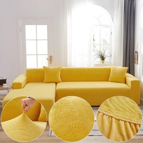 Jacquard Plush Fabric Yellow Sofa Cover For Living Room Solid Color All-inclusive Modern Elastic Corner Couch Slipcover 45010