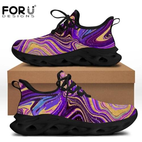 FORUDESIGNS Abstract Pattern Spring Fashion Comfortable Lighted Breathable Mesh Women Flats Sneakers Female Lace Up Shoes
