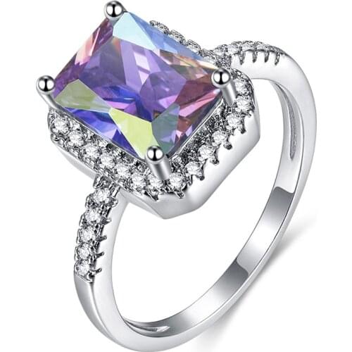 Hot white zircon Female Austrian Crystal Princess Cut Stone Wedding Rings For Women Filled Big White Zircon Engagement Jewelry